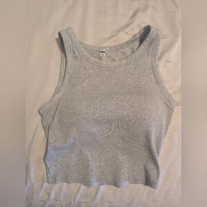 Uniqlo Racerback Cropped Tank Top With Built-In Bra Light Gray Size L